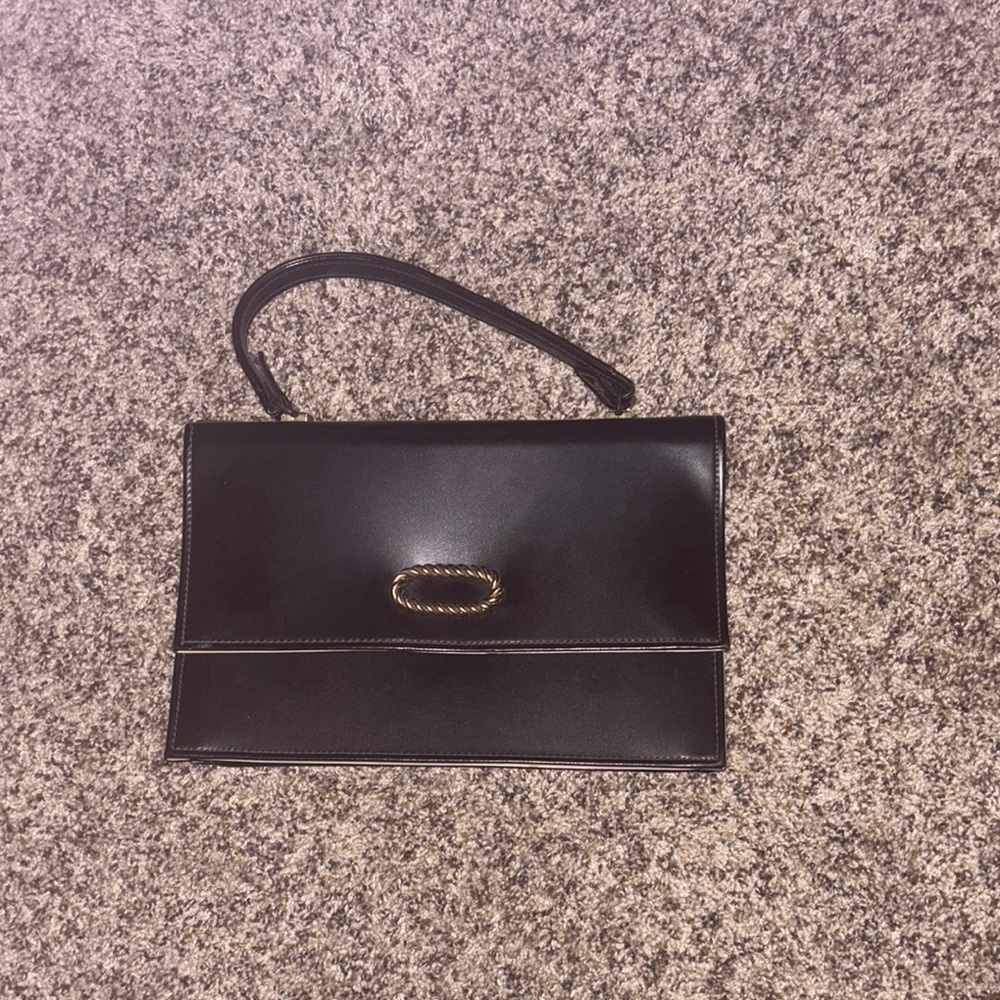 CLASSIC Gold and Brown Clutch with Metallic Hardware
